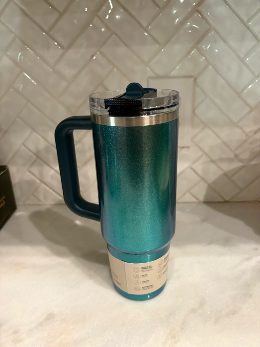 Teal Insulated Travel Mug with Handle - Double Wall Thermal Cup stanly